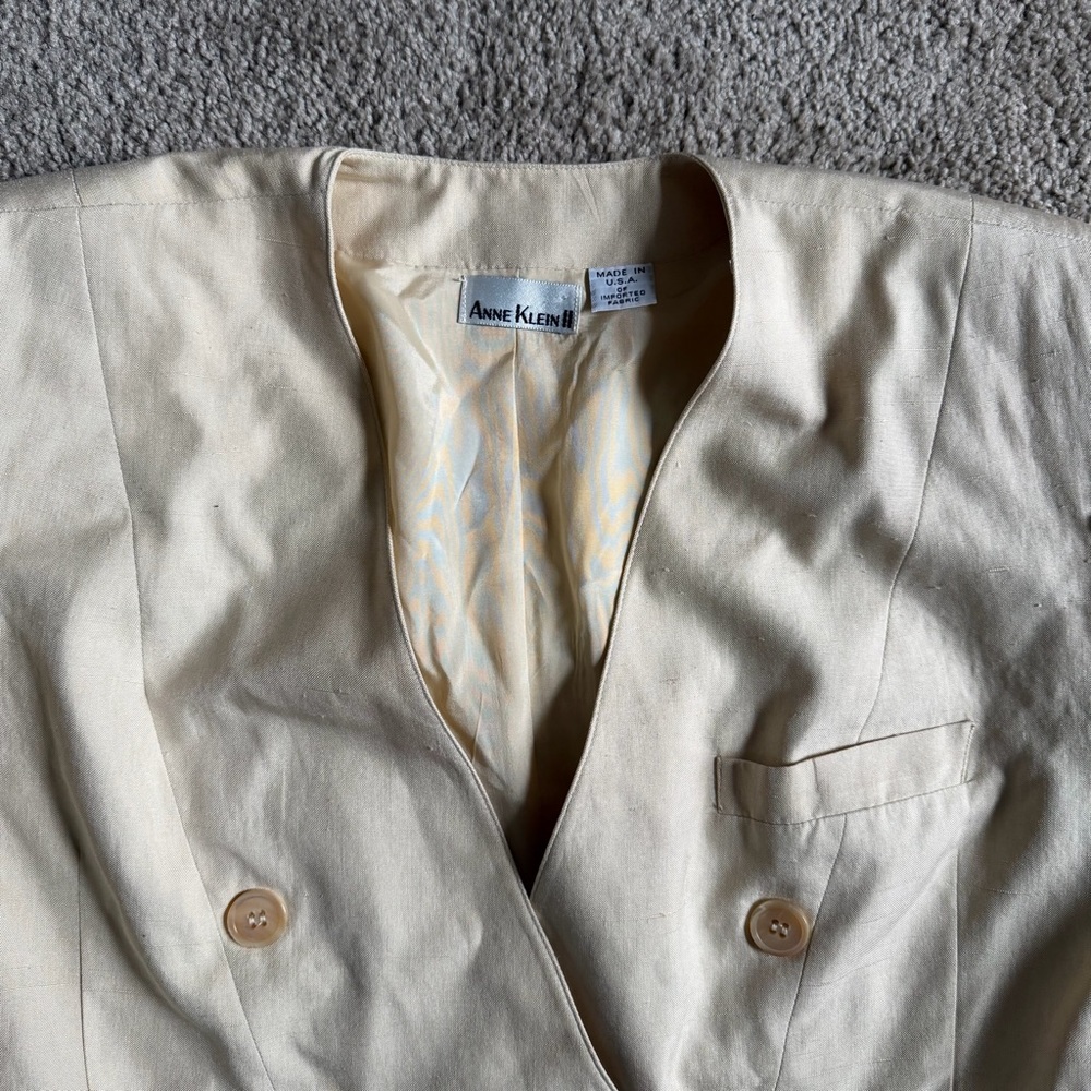 VTG ~ 1980s ~ Anne Klein II ~ Cream Double Breasted Cropped Blazer ~ Size 14 - Picture 3 of 7